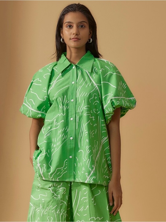 LOVEBIRDS Tops - Lovebirds Top Size Large Green Relaxed Dopamine Maximalist Rare Dramatic Puff